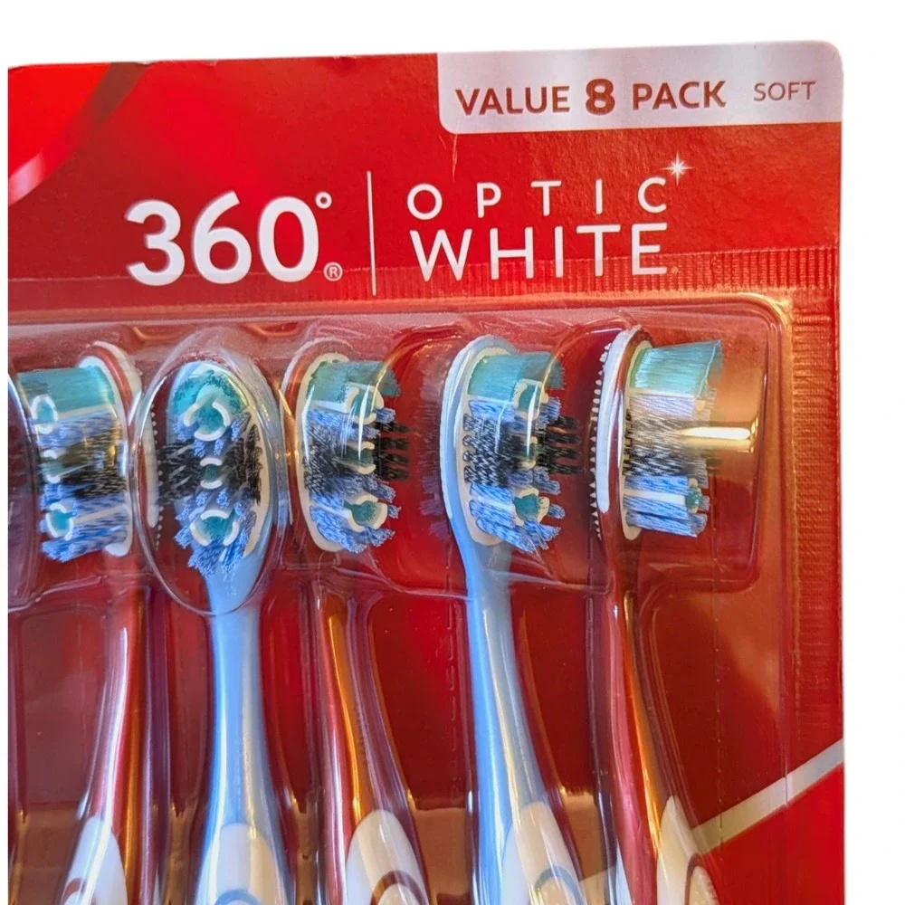 Colgate‎ 360 Optic White Soft Toothbrushes 8 Pack Advanced Cleaning Whitening